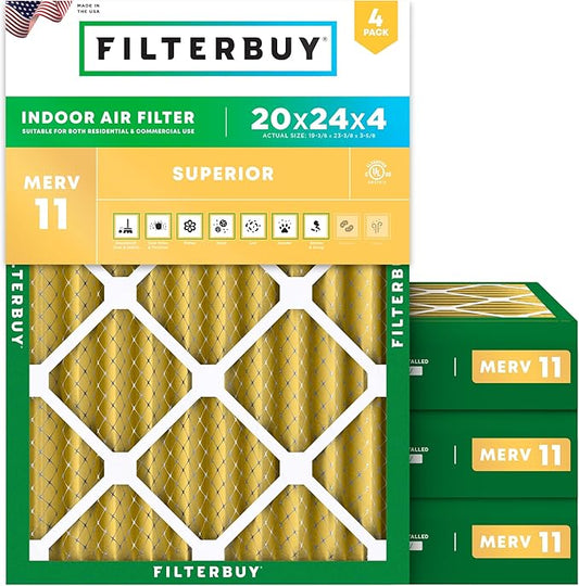 Filterbuy 20x24x4 Air Filter MERV 11 Allergen Defense Replacement, by Filterbuy