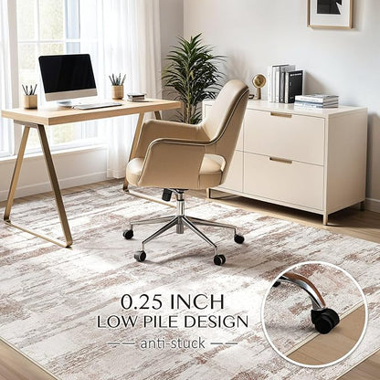 Abstract Living Room Rug 6x9 - Modern Washable Soft Thin Area Rug for Living Room Bedroom Under Dining Table - Neutral Indoor Floor Rug Carpets for Home Office Playroom Nursery - Light Brown