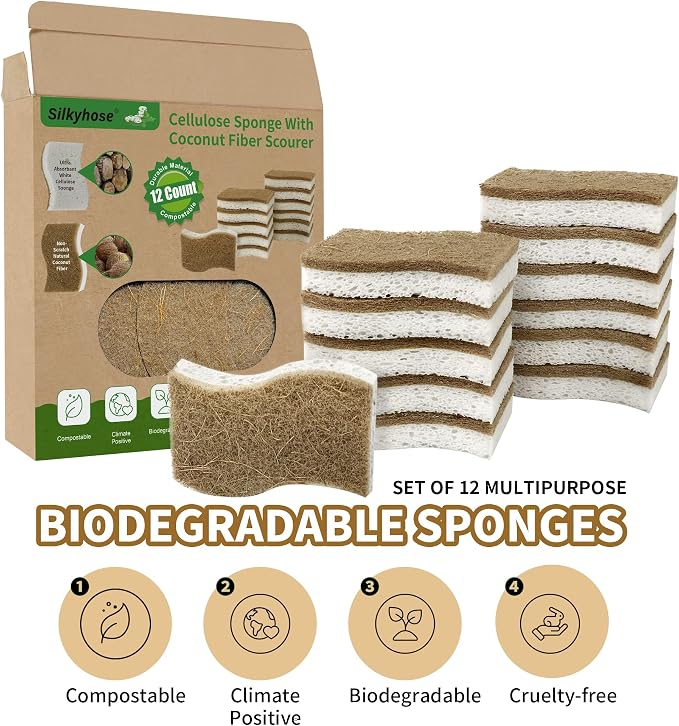 12 Pack Natural Kitchen Sponges, Biodegradable & Compostable | Non-Scratch - Image 5