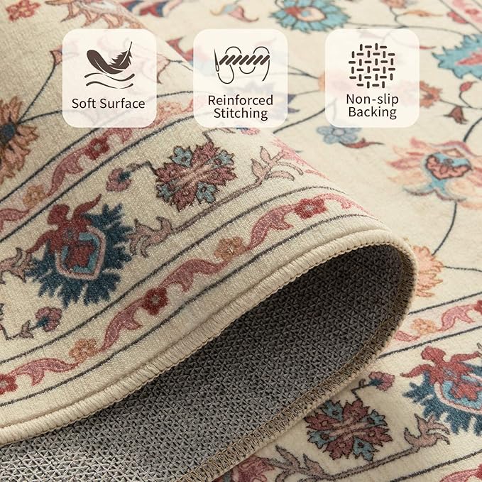 2x6 Floral Runner Rug, Washable Runners - Image 4