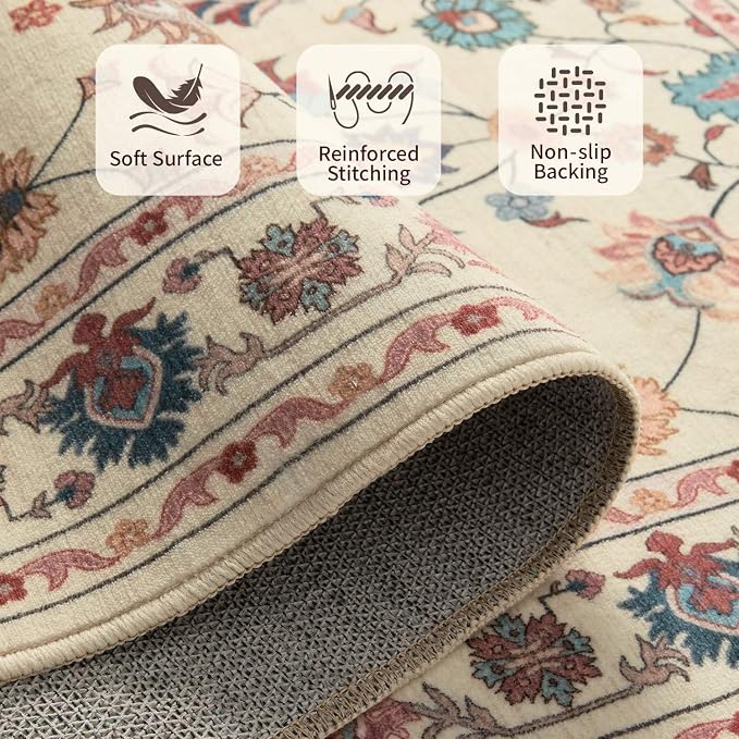 Floral Entryway Rug, 3x5 Washable Area Rug, Non Slip Low Pile Small Carpet - Image 4
