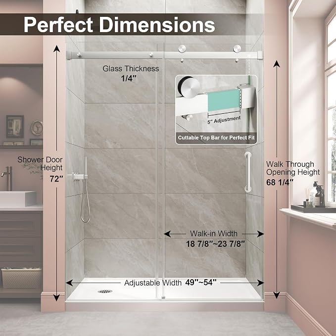 Frameless Shower Door, Single Sliding Glass Shower Door - Image 2