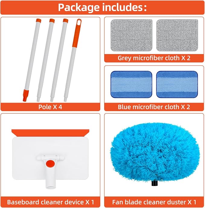 Baseboard Cleaner Tool with Handle, Extendable Long Handle Baseboard Cleaning - Image 6