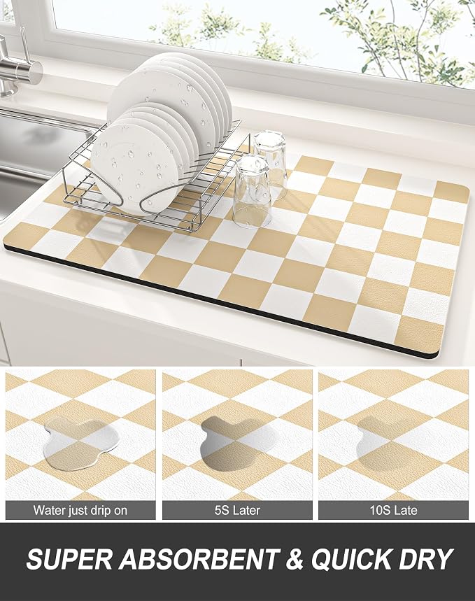 Rnivvi Dish Drying Mat for Kitchen Counter, XL 15 x 24" Cute Checkered - Image 3
