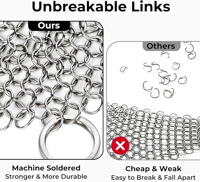 AMAGABELI GARDEN & HOME 7”x7” Cast Iron Cleaner 316L Stainless Steel Chainmail - Image 3