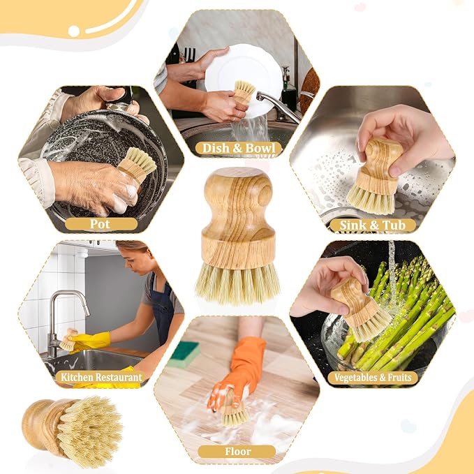 10 Packs Bamboo Dish Scrub Brushes Natural Dish Scrubber - Image 7