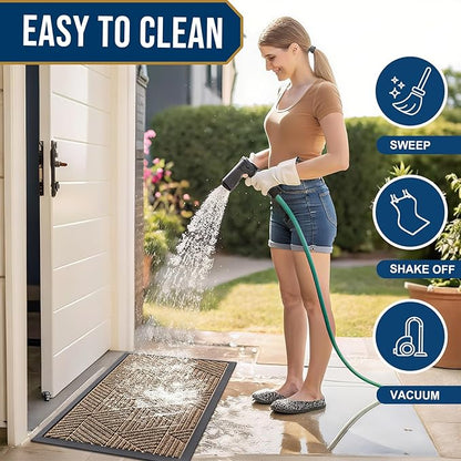 Smiry Front Door Mat Outside Entrance, Heavy Duty Sturdy Natural Rubber Doormat, Trap Dirt and Moisture, Easy Clean Low Profile Mats for Indoor Outdoor Entry, Irregular Triangle (33x21, Brown)