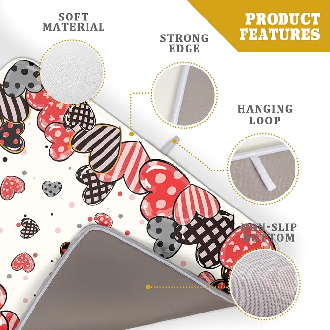 Red Heart Dish Drying Mat 18"x24" Love Dots Microfiber Dish Drainer Rack Mat - Image 4