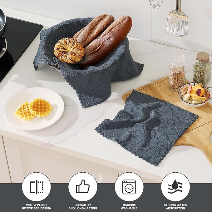 Homaxy Kitchen Towels and Dishcloths Set, 10 x 10 and 13 x 19 Inches, No Lint - Image 2
