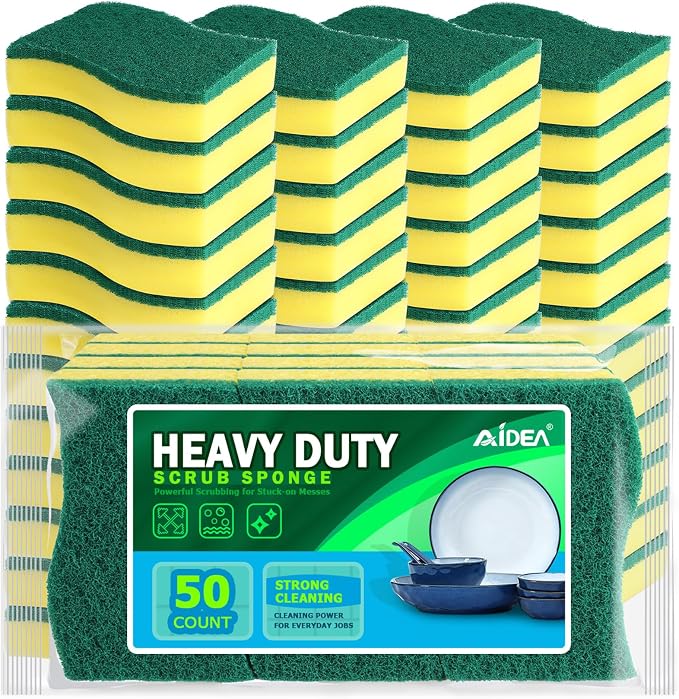 AIDEA Sponges Kitchen, 50 Pack Heavy Duty Dish Sponge, Cleaning Dish Scrubber by AIDEAHOME