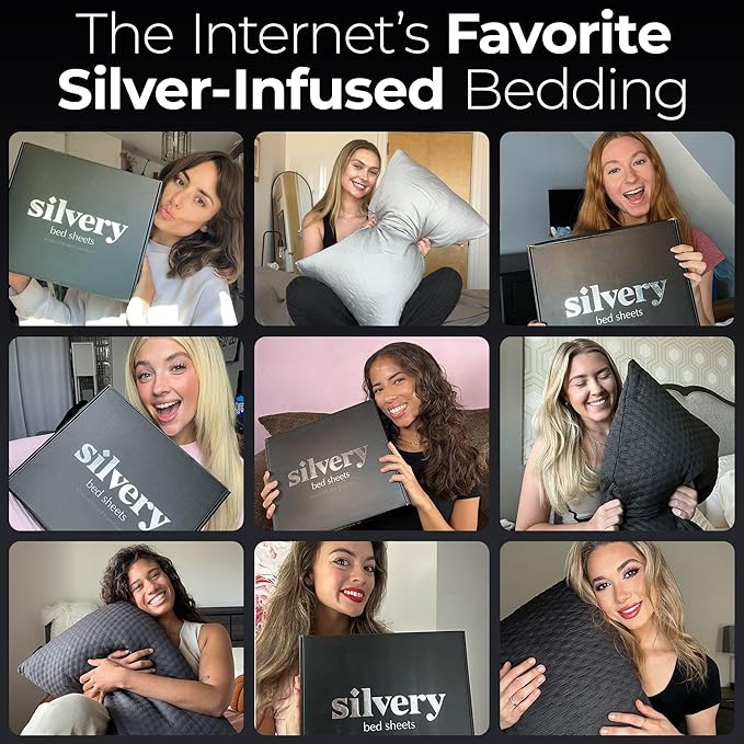 Silvery Silver Infused Bed Sheets Set - Award-Winning Self-Cooling Fabric with Self-Cleaning Silvery Technology™ That Stays Fresh 3X Longer for Hygienic Sleep (Gray, Full)