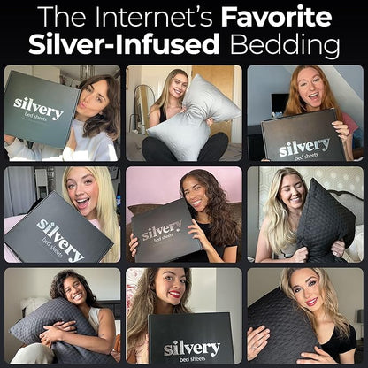 Silvery Silver Infused Bed Sheets Set - Award-Winning Self-Cooling Fabric with Self-Cleaning Silvery Technology™ That Stays Fresh 3X Longer for Hygienic Sleep (Gray, Full)