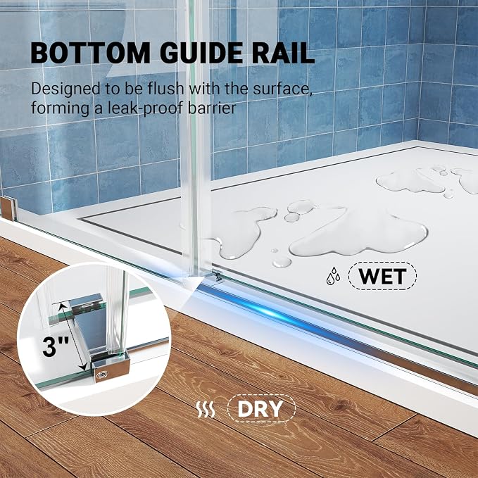 Frameless Sliding Shower Door 56–60 in W x 76 in H, 5/16" Clear Tempered Glass - Image 6