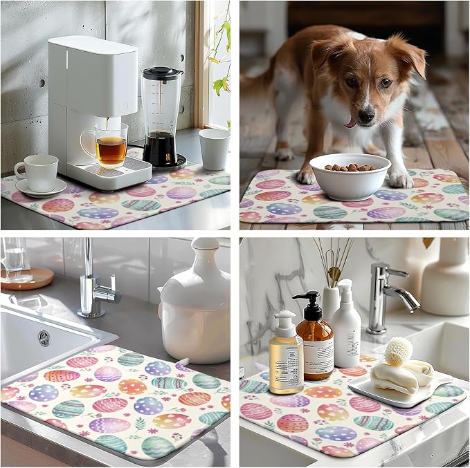 Easter Dish Drying Mat for Kitchen Counter Easter Spring Colorful Eggs Floral - Image 7