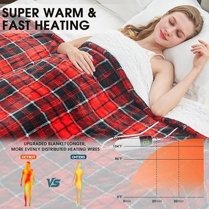 Heated Electric Blanket Full Size,72X84 Heating Blanket,Red Plaid Soft Sherpa Blankets Warmer Gift for Grandma Women Adult,Fast Heating Washable