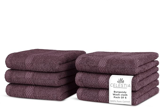 100% Cotton Wash Cloth for face & Body Set of 6, Sustainable, Highly Absorbent by VillaCelestia