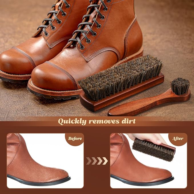 2 Pcs Horsehair Shoe Brush Kit Polishing Daubers Applicators Leather Care - Image 5