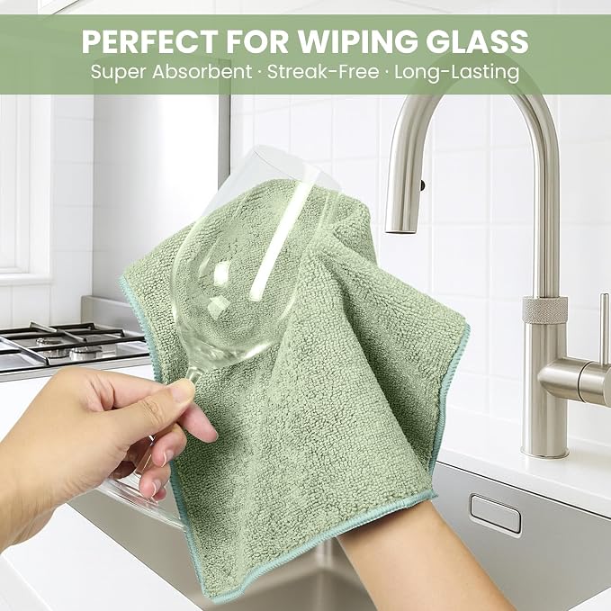 Microfiber Cleaning Cloth, 12 Pack Green Cleaning Rags - Image 4