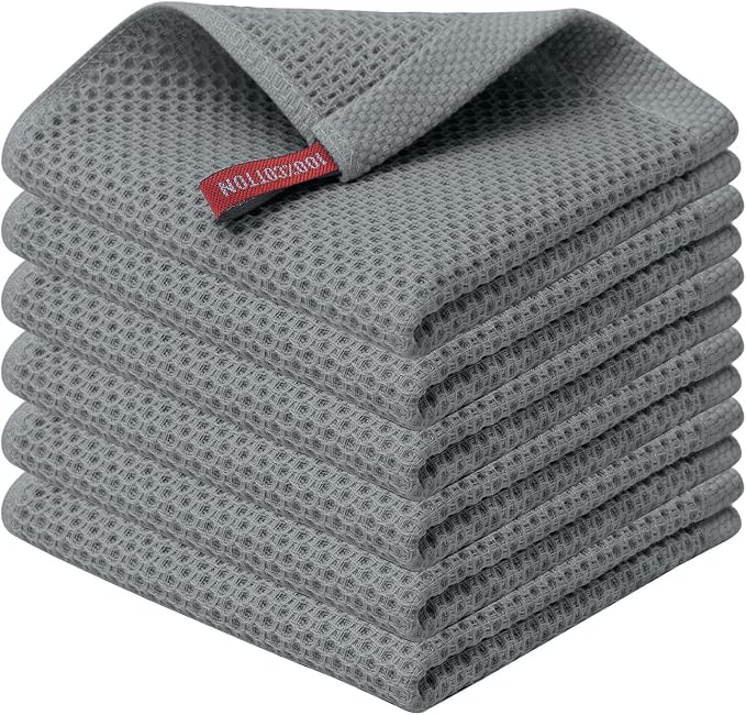 Kitinjoy 100% Cotton Kitchen Dish Cloths, 6 Pack Waffle Weave Ultra Soft by Kitinjoy