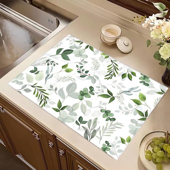 Green Leaves Dish Drying Mat 18x24 inches Microfiber Absorbent Fast Dry Mat - Image 5