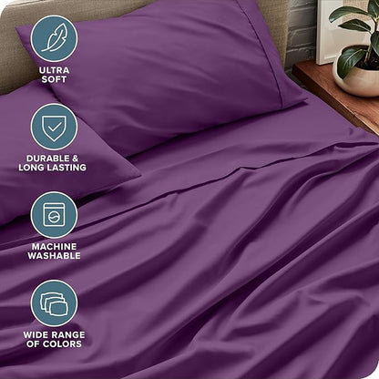 Bare Home King Sheet Set - Luxury 1800 Ultra-Soft Microfiber King Bed Sheets - Double Brushed - Deep Pockets - Easy Fit - 4 Piece Set - Bedding Sheets & Pillowcases (King, Plum)