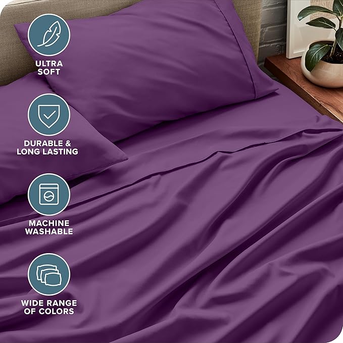 Bare Home Twin XL Sheet Set - College Dorm Size - Luxury 1800 Ultra-Soft Microfiber Twin Extra Long Bed Sheets - Deep Pockets - Easy Fit - Extra Soft - 3 Piece Set - Bed Sheets (Twin XL, Plum)