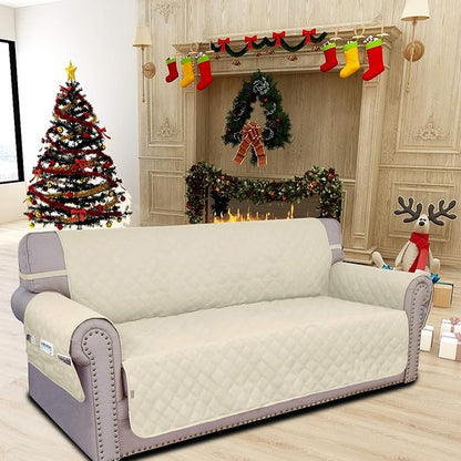 Easy-Going Sofa Slipcover Waterproof Couch Cover for 3 Cushion Couch Sofa Cover Furniture Protector Cover Pets Covers Washable Non-Slip Fabric Pets Kids Children Dog Cat (Sofa, Ivory)