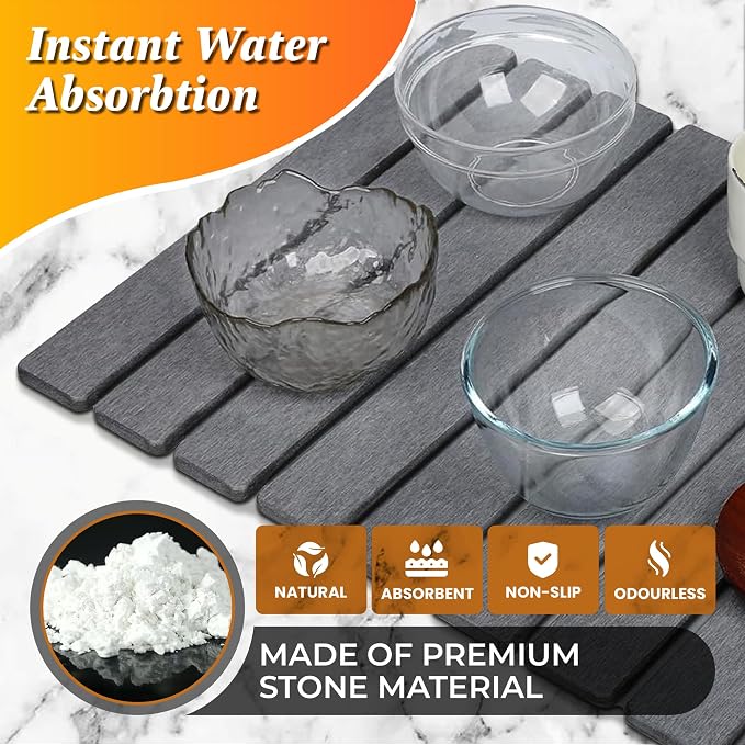 Large Stone Dish Drying Mat for Kitchen Counter, Instant Drying Pad, Super - Image 7