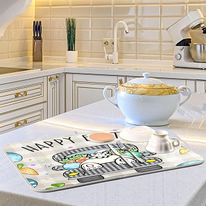 Easter Eggs Bunny Rabbit Dish Drying Mat Quick Absorbent 18x24 Easter Day Black - Image 6