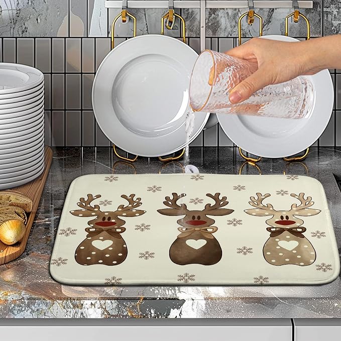 Christmas Reindeer Snowflakes Dish Drying Mat - Image 5