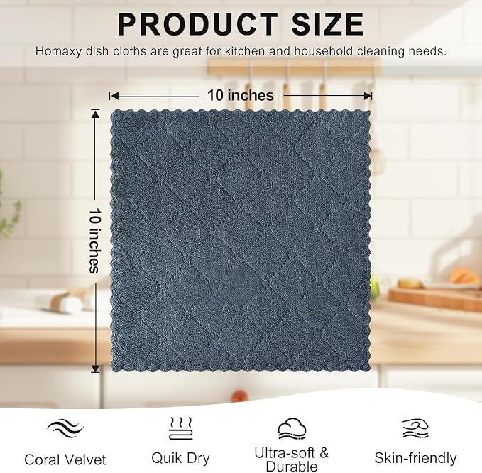Homaxy 24 Pack Kitchen Dish Cloths, Super Soft and Absorbent Coral Velvet Dish - Image 5
