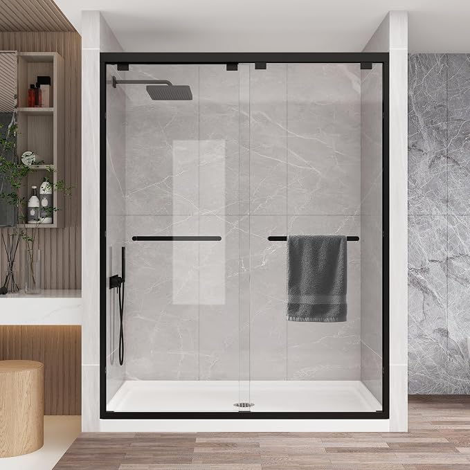 KPUY Glass Shower Door, 61-66" W x 76" H Semi-Frameless Double Sliding Shower by KPUY