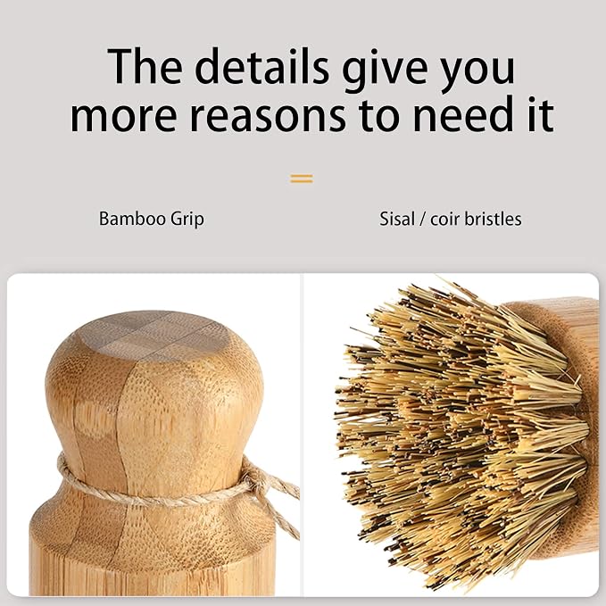 Natural Sisal Dish Washing Brush Bamboo Round Scrub Brush Pots Pans Vegetables - Image 7