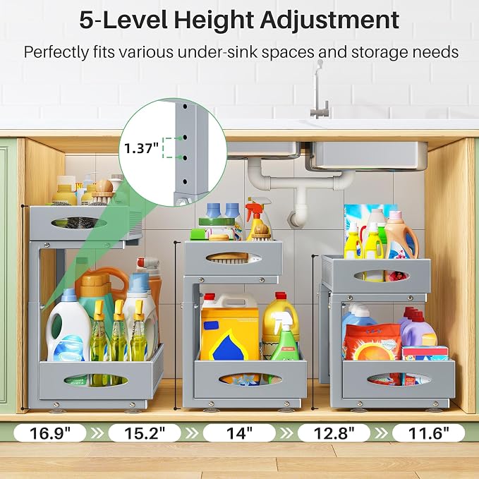 1 Pack Under Sink Organizer, 2 Tier Pull out Cabinet Organizer Mesh Baskets - Image 4
