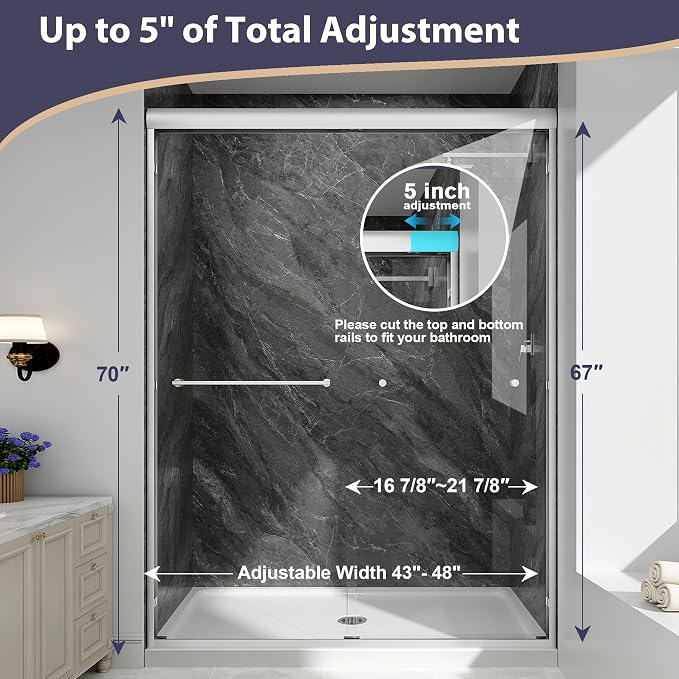 Double Sliding Shower Door, 1/4'' Clear SGCC Tempered Glass - Image 8