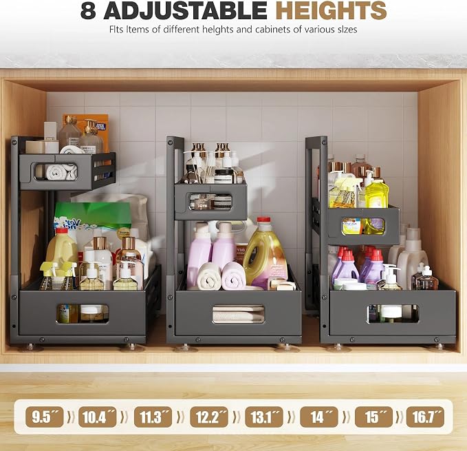 2 Pack 17IN-Depth Under Sink Organizer, Pull Out Cabinet Organizer - Image 8