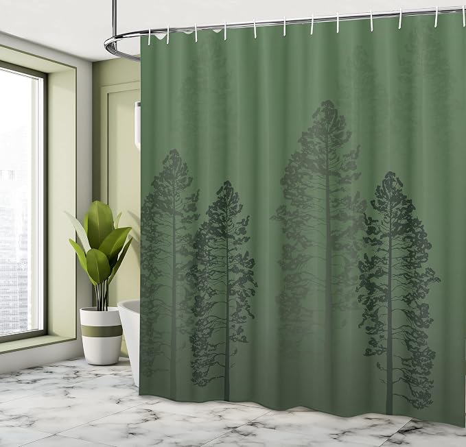Ambesonne Country Shower Curtain, Pine Trees in The Forest on Foggy Seem Ombre - Image 4