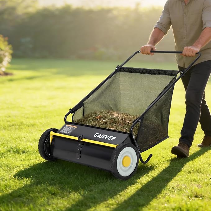 Garvee 26 Inch Push Lawn Sweeper, Leaf and Grass Collector - Image 5