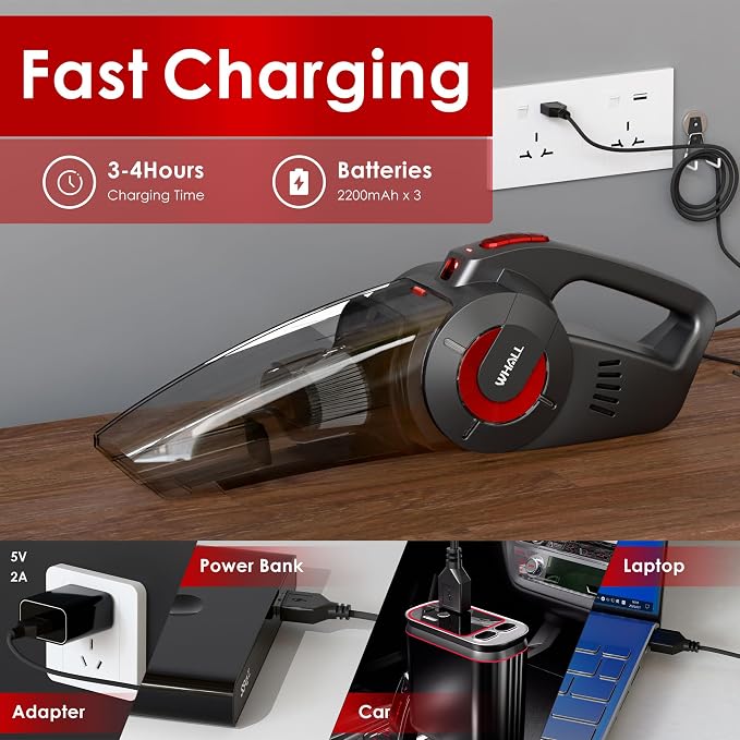 whall Handheld Cordless Car Vacuums, Wet and Dry Use 9000Pa Strong Suction - Image 5