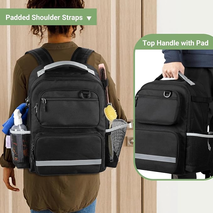 Cleaning Backpack with Bottom Plate & Waterproof Bottom, Large Supplies Bag - Image 5