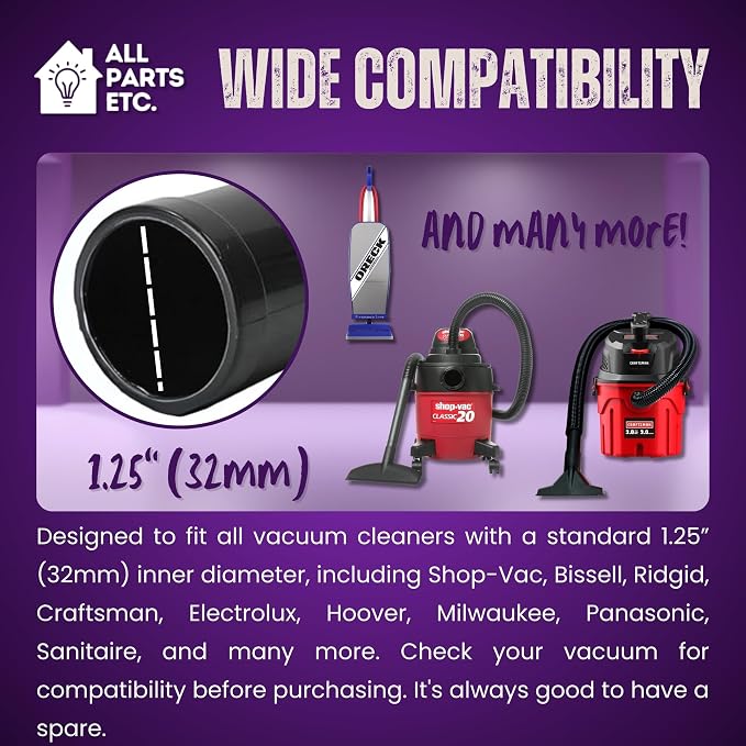 2-Pack Crevice Tool for Vacuum Cleaner, 1.25” Wet/Dry Vacuum Attachment - Image 4