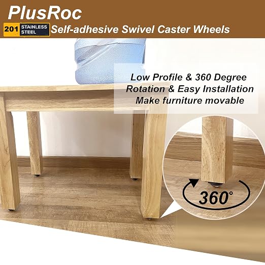 PlusRoc 4 Pack Anti-Rust Wheels Stainless Steel Self Adhesive Caster Wheels - Image 8