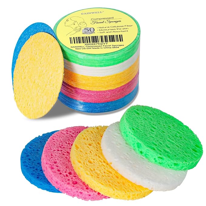 GAINWELL 50-Colored Natural Compressed Facial Sponges, by GAINWELL