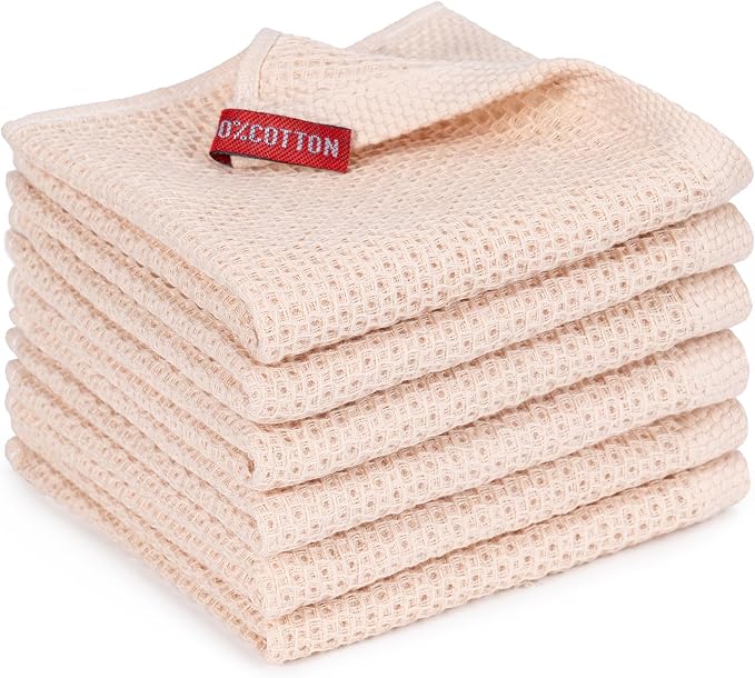 6-Pack Kitchen Dish Cloths, 100% Cotton Waffle Weave, Ultra Soft Absorbent by BOOMIBOO