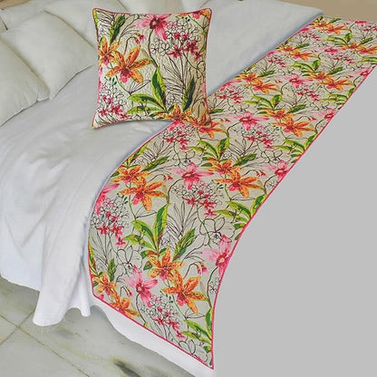 The HomeCentric King/Queen/Twin Pink Decorative Bed Runner King 90"x18" Bed Runner with Two Pillow Cover, Quilted, Pom Pom Lace Bed Scarf on Cotton Fabric - Lily Haven