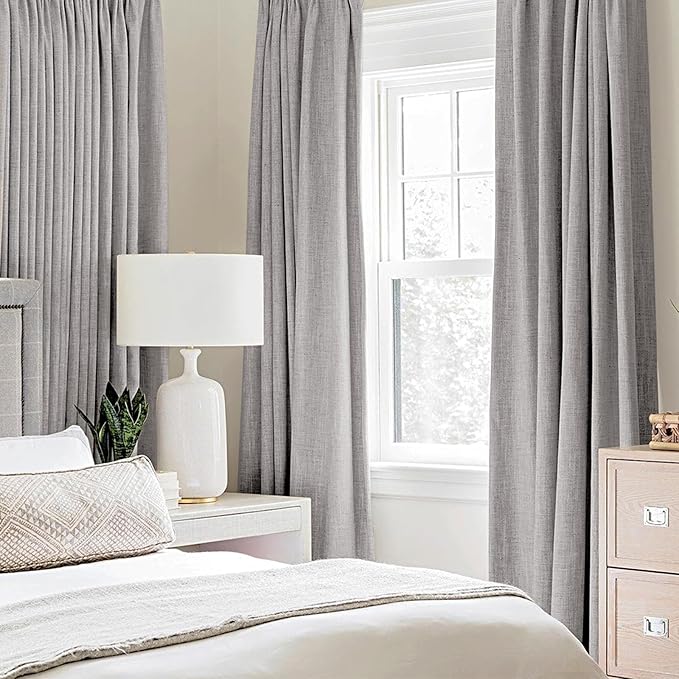 MIULEE Linen Texture Curtains for Bedroom Solid 100% Blackout Thermal Insulated Light Gray Curtains Grommet Room Darkening Drapes for Living Room Nursery 52x72 Inch (2 Panels)