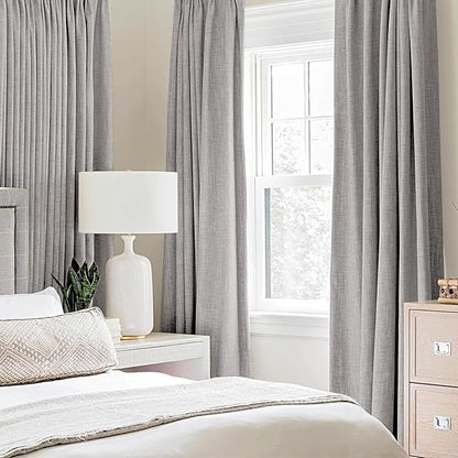 MIULEE Linen Texture Curtains for Bedroom Solid 100% Blackout Thermal Insulated Light Gray Curtains Grommet Room Darkening Drapes for Living Room Nursery 52x72 Inch (2 Panels)