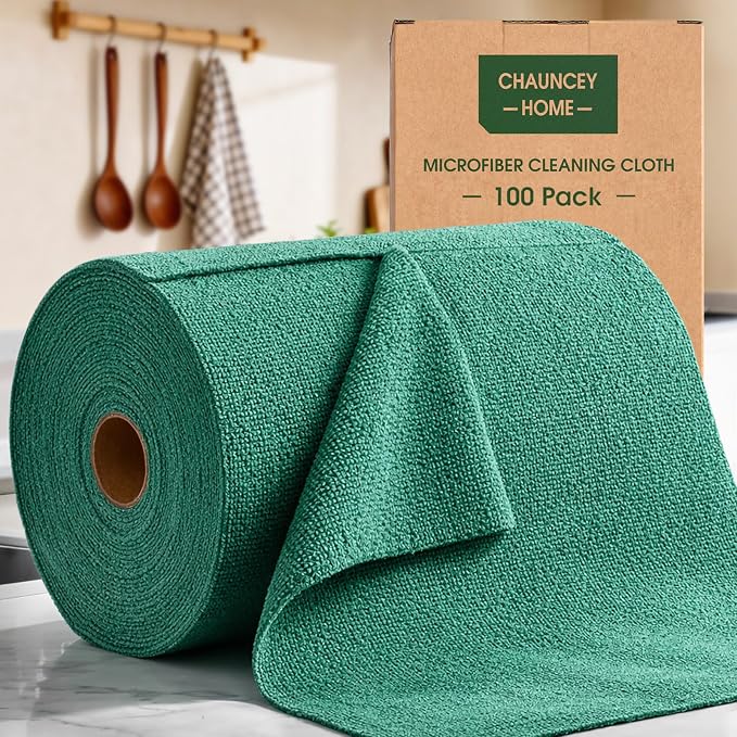 Microfiber Cleaning Cloth Roll–100 Pack, Tear Away Microfiber Towels, by CHAUNCEYHOME