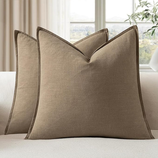 EMEMA Fall Decorative Linen Throw Pillow Covers 22x22 Inch Curry Boho Farmhouse Neutral Couch Throw Pillows for Bed Pack of 2 Accent Pillowcase Modern Sofa Cushion Livingroom Home