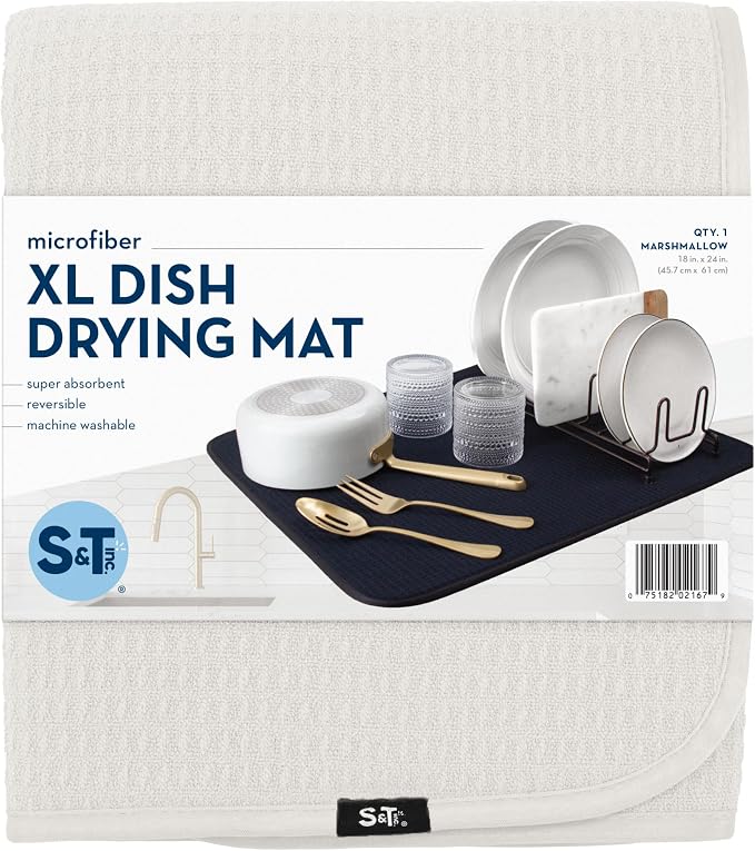 S&T INC. Dish Drying Mat XL, 18” x 24”, Absorbent Microfiber Kitchen Counter Mat - Image 8